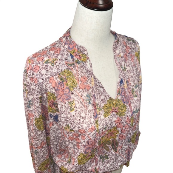 Joie Smocked Pink Floral Sheer Top - Picture 5 of 5